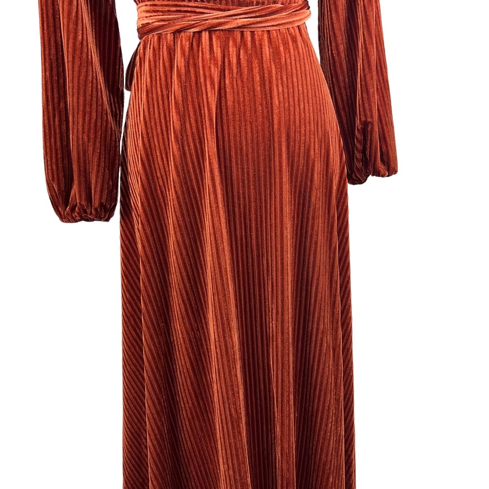 NWT Burnt Orange Ribbed Wrap Dress Long Sleeves Small - Picture 13 of 16